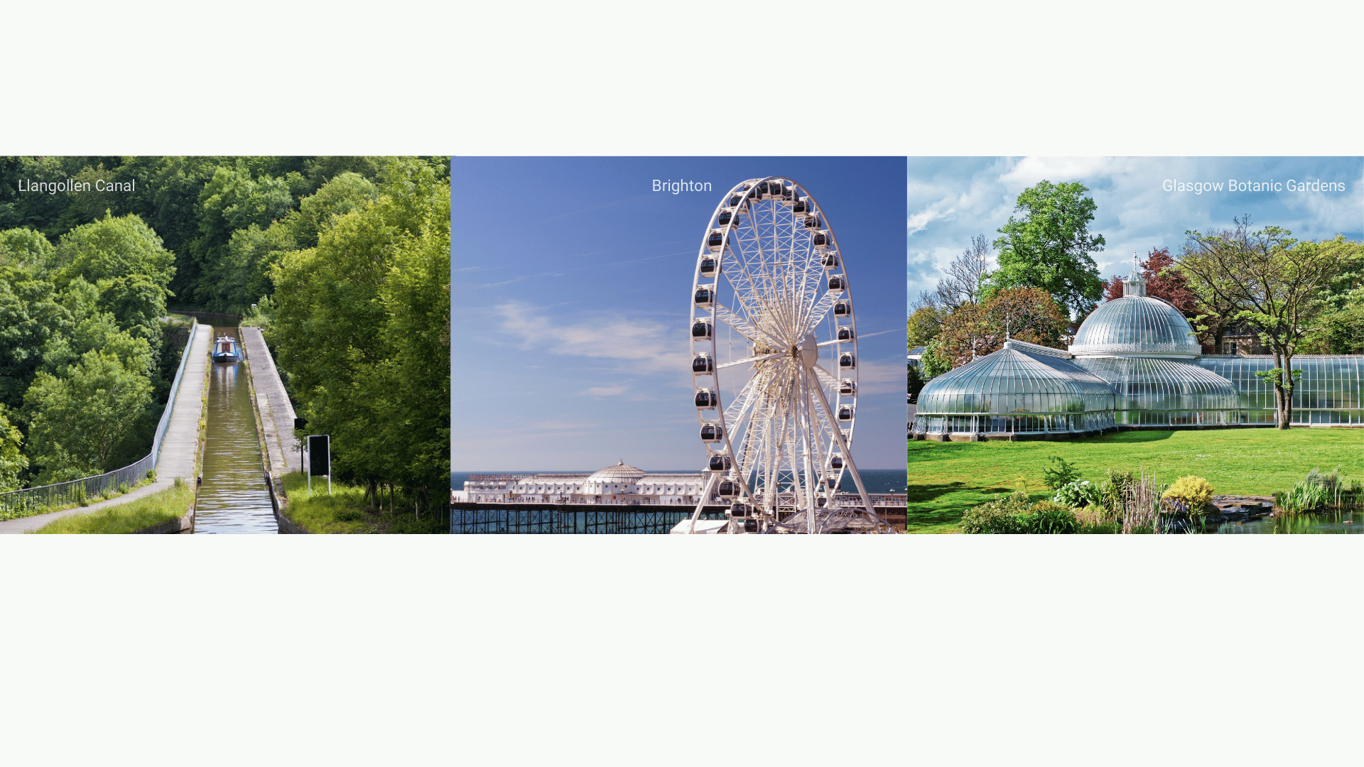 Llangollen Canal, Brighton, Glasgow Botanic Gardens website banner 